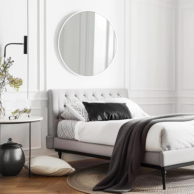 White Round Mirror 30 inch, White Circle Mirror, Round Bathroom Mirrors Metal Frame, Circle Wall Mirrors for Bathroom, Living Room, Hallway, Vanity, Over Sink
