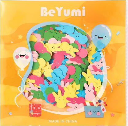 BeYumi Colorful Bunny Table Confetti - 300Pcs Colorful Bunny Peeps Table Confetti Decorations Christian Religious Cute Rabbit Scatter Paper Decor for Birthday Baby Shower Candy Bag Gift Party Supplies