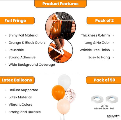 Katchon, Graduation Decoration Set - Pack Of 54 | Orange and Black Fringe Backdrop with Balloon Arch Kit | Orange and Black Party Decorations | Graduation Backdrop 2026