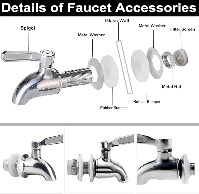 Lulonpon 1 Pieces Dispenser Faucets, Stainless Steel Spigot for Beverage Dispensers, Juice Dispenser Spigot, Water Dispensers Replacement Stainless Steel Barrel Faucet for Glass Jar, Party, Camping