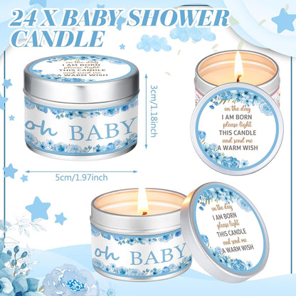 MTLEE 24 Pcs Flowers Baby Shower Party Favors Candles Lavender Scented Baby Shower Favors for Guests Rustic Tealights Candles Gender Reveal Return Gifts Girl Boy(1.2 Oz, Blue)