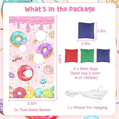 Serencatcher Donut Toss Game Banner with 3 Bean Bags Donut Bean Bag Toss Games Backdrop Background for Donut Party Games Donut Birthday Baby Shower Party Decorations Supplies