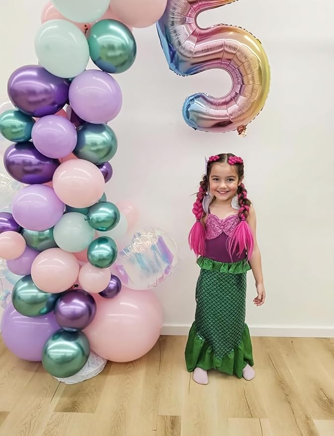 Mermaid Balloons - 12Inch Purple Pink Green Blue Balloons Glitter Metallic Purple Green Balloon Light Teal Latex Balloon for Mermaid Birthday Baby Shower Under The Sea Party Decorations (50Pcs)