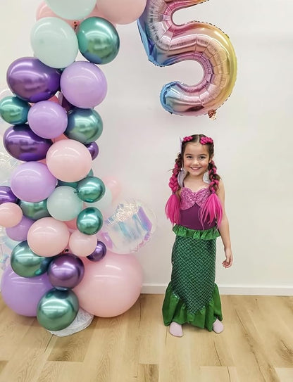 Mermaid Balloons - 12Inch Purple Pink Green Blue Balloons Glitter Metallic Purple Green Balloon Light Teal Latex Balloon for Mermaid Birthday Baby Shower Under The Sea Party Decorations (50Pcs)