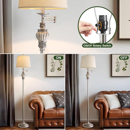 G-SAFAVA 61" Vintage Floor Lamp with 350° Adjustable Swing Arm, Tall lamp Standing Lamp for Living Room Bedside Bedroom Nightstand Retro Farmhouse Mid Century Lamp Light Home Décor Office Gifts
