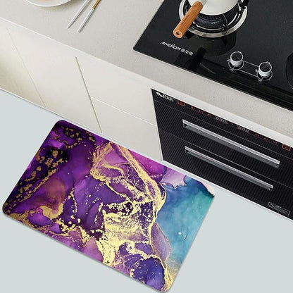 Diatomaceous Earth Bath Mat,Purple, Gold and Blue Marble Non-Slip Volume Super Absorbent Fast Drying for Bathroom Kitchen Door mat,Eco-Friendly Easy to Clean 20×31Inch (50 * 80cm)
