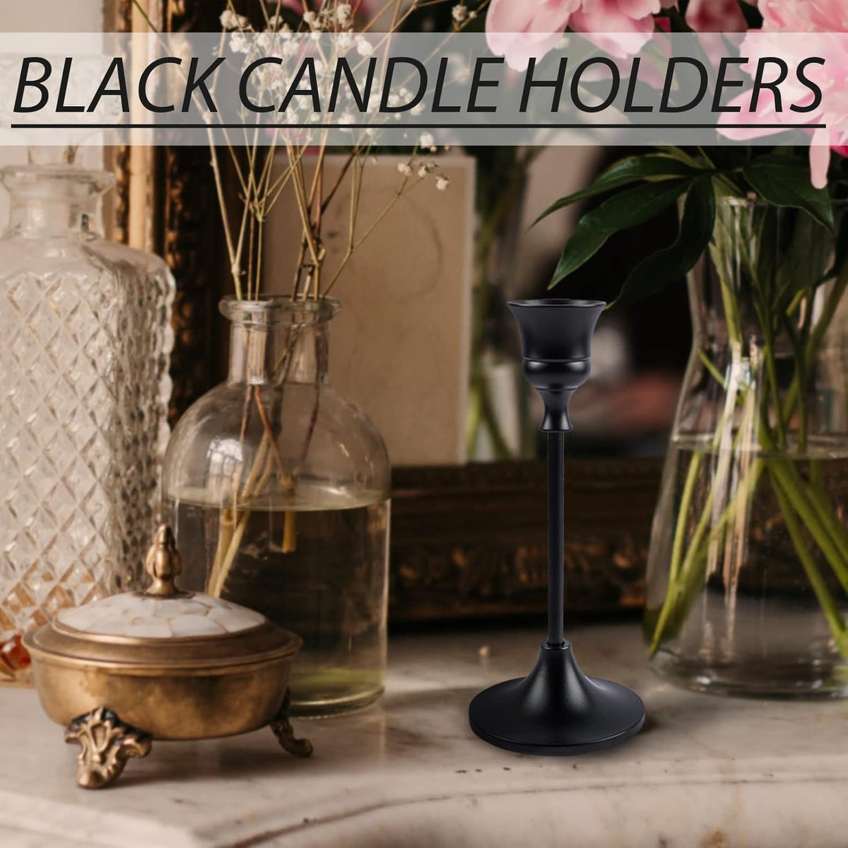 Candlestick Holders,Taper Candle Holder for Candlesticks Black Candelabra Candle Holder Vintage Candle Stick Candle Holders for Fireplace Party Dining Home