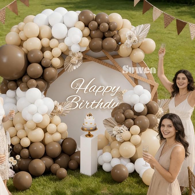 SUWEN 153Pcs Brown Balloons Garland Arch Kit Different Sizes 18 10 5 inch Dark Light Brown Nude White Balloons for Neutral Bear Birthday Thanksgiving Bridal Shower Gender Reveal Party Decorations