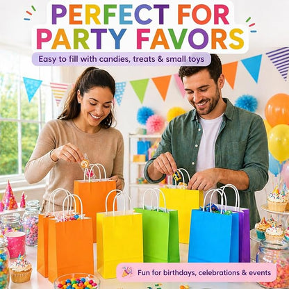 MAQIHAN Gift Bags With Handles - 15 Pcs Gift Bag Bulk Paper Bag Goody Bags Kraft Paper Bags Party Favor Bags Small Bag for Gifts Craft Goodie Birthday Valentine Christmas