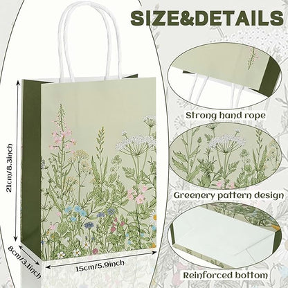 Bolsome 24Pcs Vintage Wildflower Paper Gift Bags Retro Floral Party Favor Bags with Handles Herb Goodie Candy Treat Bags for Wedding Birthday Baby Shower Party Supplies