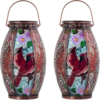 Larger Hanging Cardinal Solar Lantern 2 Pack Waterproof, Solar Lantern Decorative Cardinals Solars Lights for Outside Yard Table Patio Garden Pathway Lawn Cardinal Gifts
