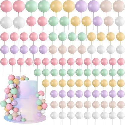 138 Pcs Balls Cake Topper Decorations Balloon Cupcake Toppers Foam Multisize Cake Topper Balls for Birthday Party Wedding Anniversary(Multicolor)