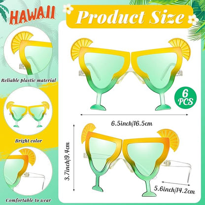 6 Pcs Margarita Funny Sunglasses Party Decor Eyeglasses Hawaiian Sunglasses for Summer Beach Luau Tropical Party(Green)