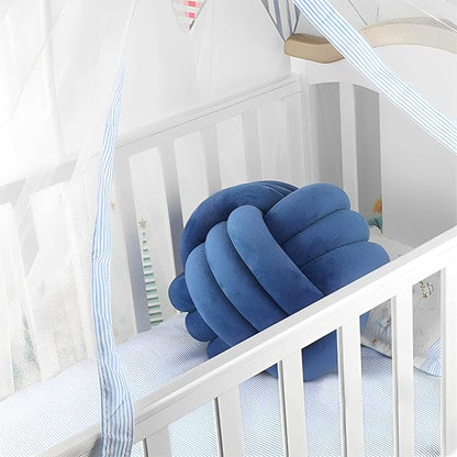 Knot Ball Pillows, Round Throw Pillow Cushion Home Decoration Soft Plush Pillow, Throw Knotted Ball Pillow Handmade Children Room Decoration Round Plush Toy Pillow (Blue,8.5"/22cm)