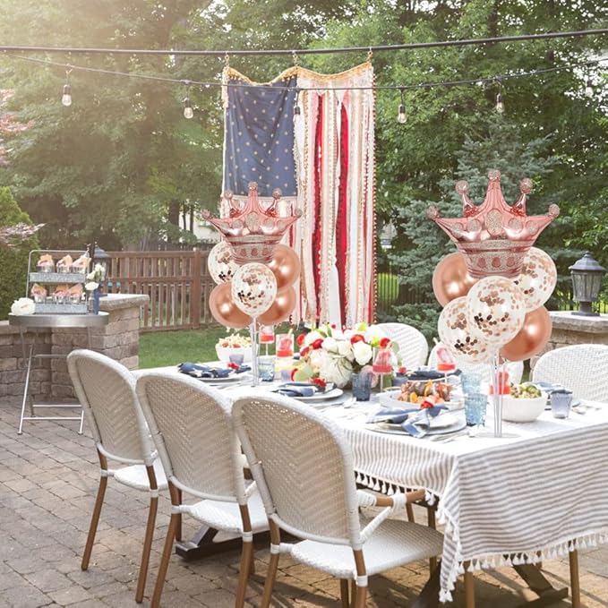 TONIFUL Table Centerpiece Balloons Stand Kit Include Rose Gold Latex Confetti Balloons and Foil Crown Balloon for Birthday Baby Shower Wedding,2025 Graduation Anniversary Table Party Decorations
