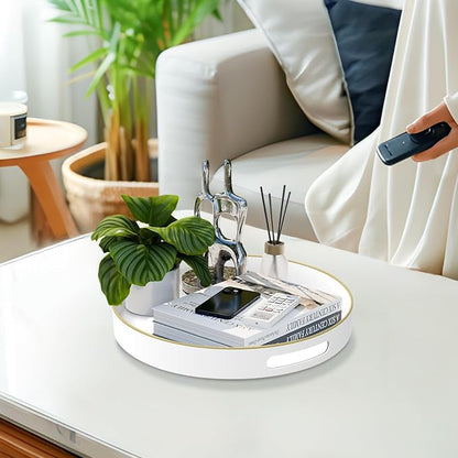 MAONAME White Decorative Tray for Coffee Table, Modern Round Serving Tray