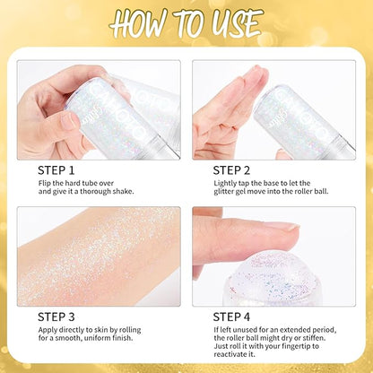 CAHOTO Gold Rolling Glitter for Face Body & Hair, Sparkling Holographic Chunky Shimmer, Roll-on Sequins for Singer Concert Mardi Gras Rave Festival Halloween Party Carnival, 1.35fl.oz