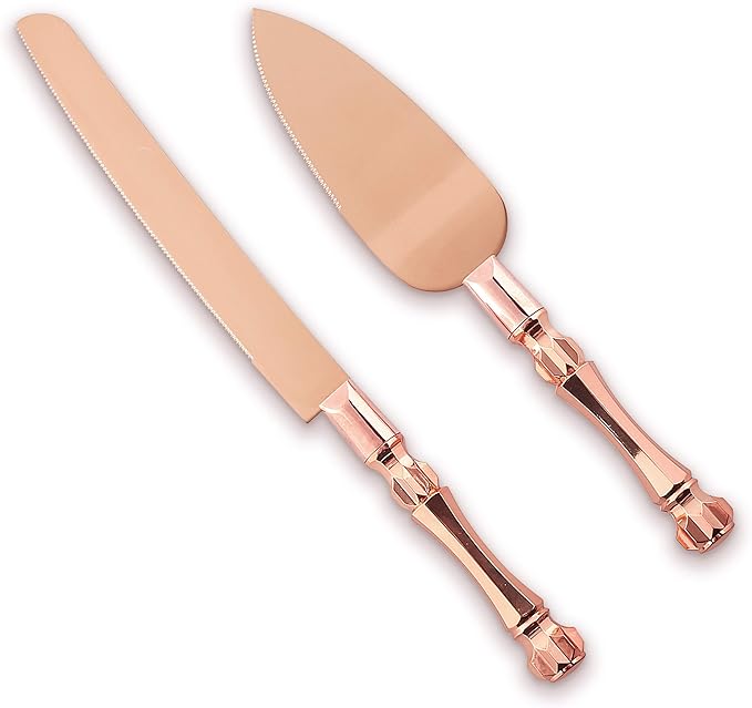 Homi styles Wedding Cake knife and Server Set | Elegant Rose Gold Color Premium 420 Stainless Steel plated Blades | Cake & Pie Serving Set for Wedding Cake, Birthdays, Anniversaries, Parties