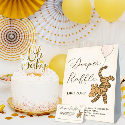 Winnie Baby Shower Decorations-Baby Shower Games-Baby Shwoer Party Decor-Baby Shower Table Sign Centerpieces-Baby Shower Games Pooh Birthday Supplies Party Decorations-Diaper Raffle