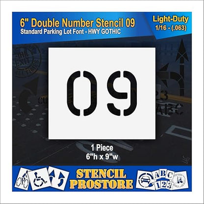 Pavement, Curb, and WheelStop Stencils - 6 inch Double Number Stencil - (09) - 6" x 9" x 1/16" (63 mil) - Light-Duty