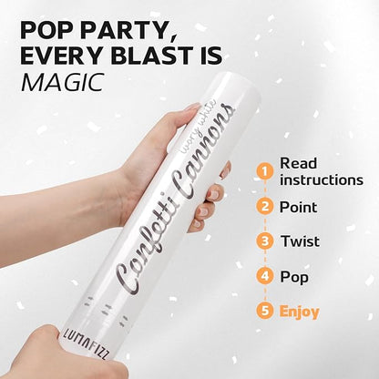 [6 Pack] 12 Inch Biodegradable White Confetti Poppers | Confetti Cannons for Wedding Celebration, Birthday PartyChristmas Eve and New Year Celebration