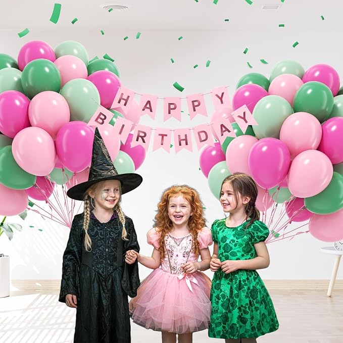 60pcs Pink and Green Balloons 12inch with Light Pink Dusty Green Balloons for Hawaiian Baby Shower Birthday Party Decorations