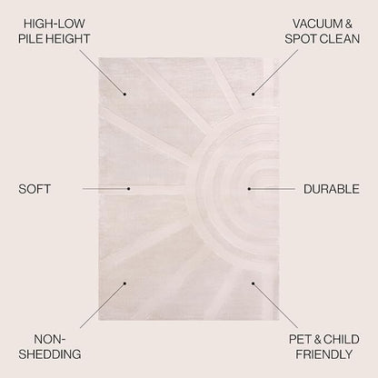 JONATHAN Y Sun Two-Tone High-Low Indoor Area Rug 5X8 White/Cream, Aelius MidCentury Scandinavian Abstract for Living Room, Bedroom, Kitchen, Easy-Cleaning, Pet-Friendly, Non-Shedding SND101B-5