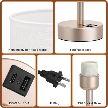 Dicoool Touch Bedside Table Lamp with USB - 3 Way Dimmable Lamp for Bedroom Nightstand, Desk Lamp with Charging Station for Dorm, Living Room, Office, Kids Room, Nursery