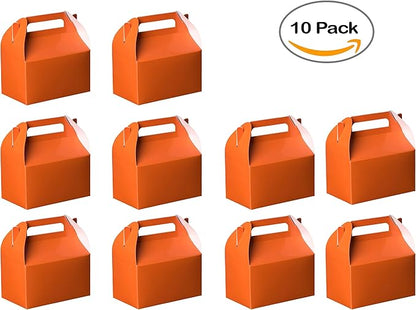 Hammont Candy Boxes Party Favors - 10 Pack Paper Gable Boxes & Party Treat Box for Goodies & Gifts - Halloween Treat Box - Trick or Treat or Any Themed Birthday Bag - 6.25" X 3.75" X 3.5" (Orange)