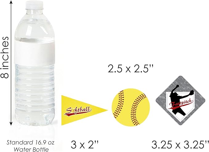 Big Dot of Happiness Grand Slam - Fastpitch Softball - Dessert Cupcake Toppers - Birthday Party or Baby Shower Clear Treat Picks - Set of 24
