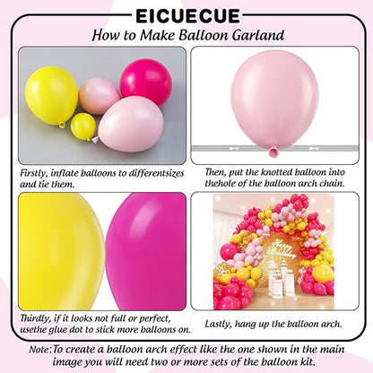 Pink and Yellow Balloons Garland Arch Kit 150Pcs - 5 10 12 18 inch Different Size Hot Pink Yellow Pastel Pink Balloons for Birthday Baby Shower Wedding Bee Bear Themed Party Decorations