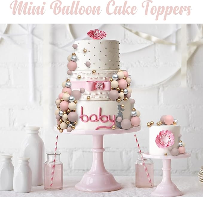 115 PCS Ball Cake Toppers - Mini Balloon Cake Decorations Foam Boho Balls Cupcake Picks DIY Cake Insert Toppers for Birthday Party Wedding Baby Shower - Dusty Pink Set