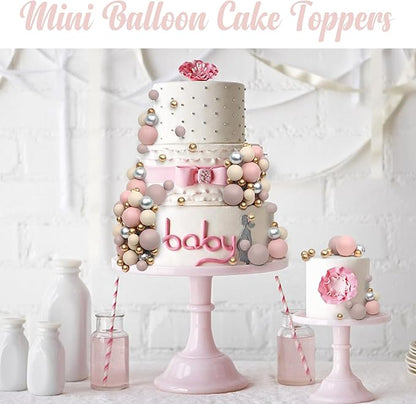 115 PCS Ball Cake Toppers - Mini Balloon Cake Decorations Foam Boho Balls Cupcake Picks DIY Cake Insert Toppers for Birthday Party Wedding Baby Shower - Dusty Pink Set