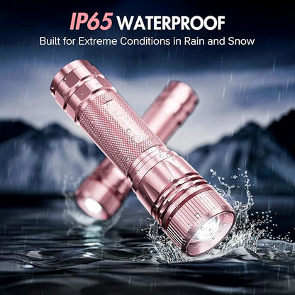 WdtPro Rechargeable Flashlights High Lumens, 1 Pack 10H Long Lasting Super Bright EDC Flashlights, LED Mini Tactical Flash Lights for Camping Emergency, Drop & Water Resistant Pink(Battery Included)
