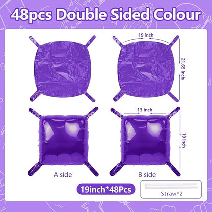 NISOCY 48PCS Purple Square Foil Balloons Wall Backdrop Double Sided Purple Balloons Tunnel Arch Kit for Baby Shower Birthday Wedding Party Decoration