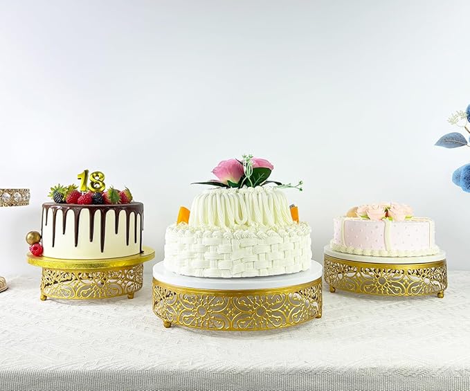 Cake Stand Set of 3 Metal Cupcake Stands Dessert Display Plate for Wedding Party Birthday (Metal, Gold)