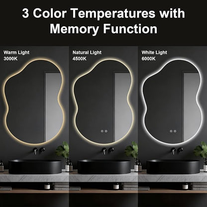 Asymmetrical Lighted Mirror for Bathroom,Modern LED Vanity Mirror with Backlit,Fog-Free,Tri-Color Dimmable Lighting with Memory Function,Hardwire Ready [Horizontal/Vertical] 40" H x 30" W