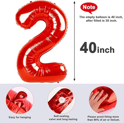 2 Numbers Balloon 40 Inch Red Two Balloon Number Birthday Decor, 2nd 12 21st Party Celebration Decorations Graduations Wedding Baby Shower