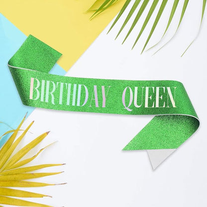 Birthday Queen Sash, Dazzle Foil Letter Glitter Green Birthday Sash for Women Girl 21st 30th 40th 50th 60th Funny Bday Gifts Party Favors Photo Prop