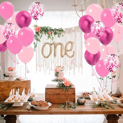 60 Pcs Metallic Pink 12Inch Latex Balloons and Confetti Balloons for Birthday, Baby Shower, Wedding, Princess Theme Party Decorations