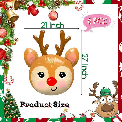 Deer Balloon 6 Pcs Christmas Balloons Set Reindeer Foil Balloons for Deer Themed Hunting Party Decoration Supplies Christmas Birthday Decoration