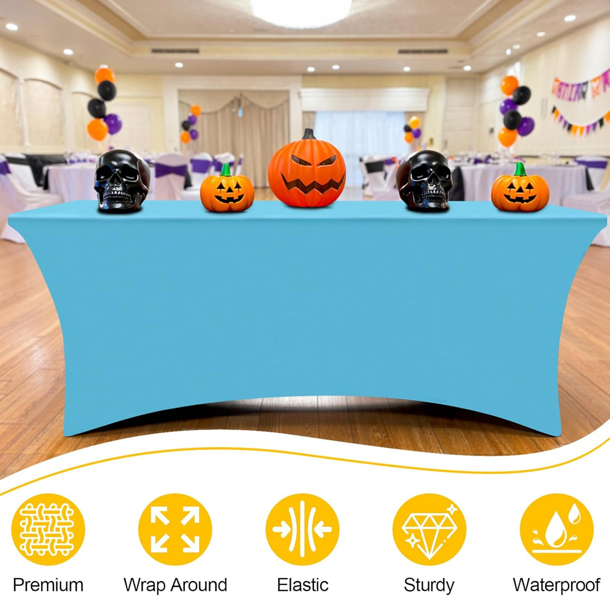 Smiry 2 Pack Spandex Table Cloth 4FT, Elastic Fitted Stretch Tablecloths for Rectangle Tables, Washable Table Cover for Outdoor, Wedding, Banquet & Parties (Blue Mist, 48Lx30Wx30H Inch)