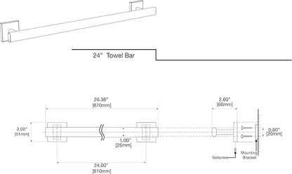 Gatco 4060 Elevate 24" Towel Bar, Brushed Brass/Wall Mounted 24 Inch Towel Holder for Bathroom