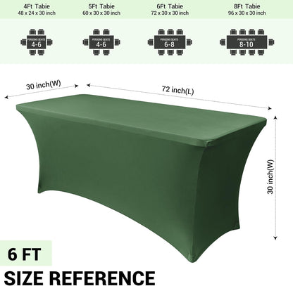 Obstal 6ft Blackish Green Stretch Spandex Table Cover for Standard Folding Tables - Universal Rectangular Fitted Tablecloth Protector for Wedding, Banquet and Party, 72L x 30W x 30H Inches, 2pc