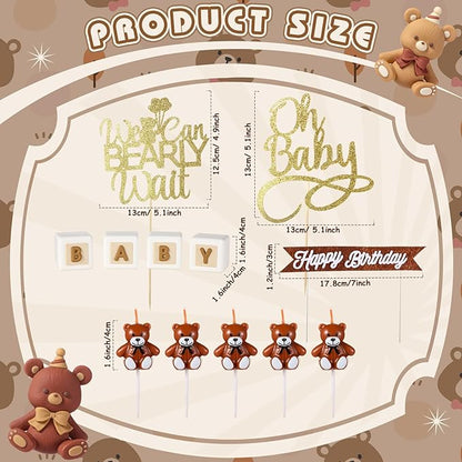 Beeveer 42 Pcs Bear Balls Cake Toppers Bear Cake Decorations Brown Candle Decorations Supplies for Birthday Party Wedding Baby Shower