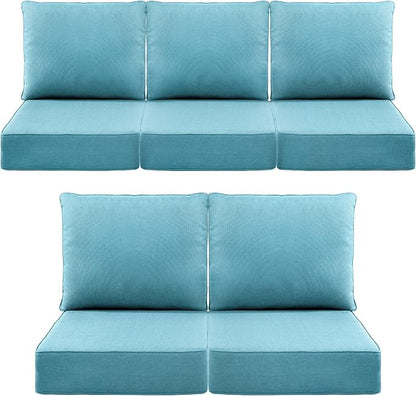 Luxury 6" Outdoor Cushions for Patio Furniture, 24x24x6" Thick Seat Cushion Set of 5, Fade Resistant Couch Chair Replacement Cushions High Density Deep Wicker Chair Cushion w/ Removable Cover, Teal