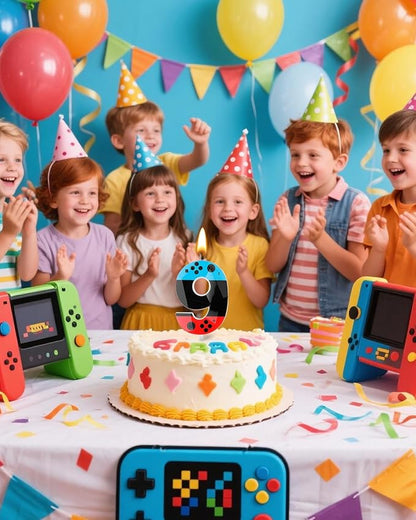 Number 9 Level Birthday Candles, 2.68 inch Gamer Candles, Red Blue Birthday Candles, Game Controller Gamepad Candles,Video Game Controller Themed Kids Boy Girl Party Supplies