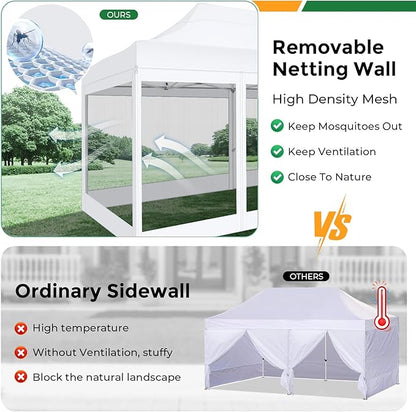 COBIZI 10x20 Heavy Duty Pop Up Canopy Tent with 6 Sidewalls, Easy Set Up Outdoor Waterproof Screen Commercial Party Tent with Mosquito Netting for Parties Backyard Patio, Roller Bag, White