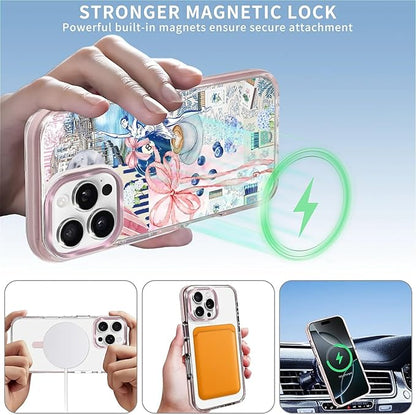 Case for iPhone 16 Pro Max,[Compatible with MagSafe],Pink Bow Girly Coquette Collage Phone Case Design，for Women Girls Magnetic Clear Cover - Slim, Sleek, & Shockproof Protection