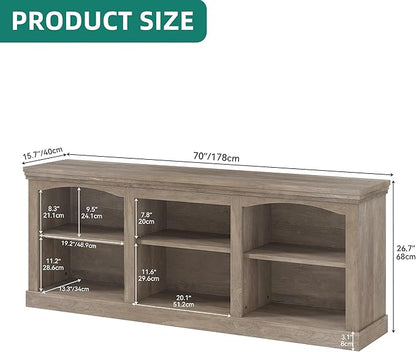 YITAHOME Farmhouse TV Stand for 75/80 Inch TV, Entertainment Center with Adjustable Shelf, Large TV Console Table for Living Room (Washed Grey)